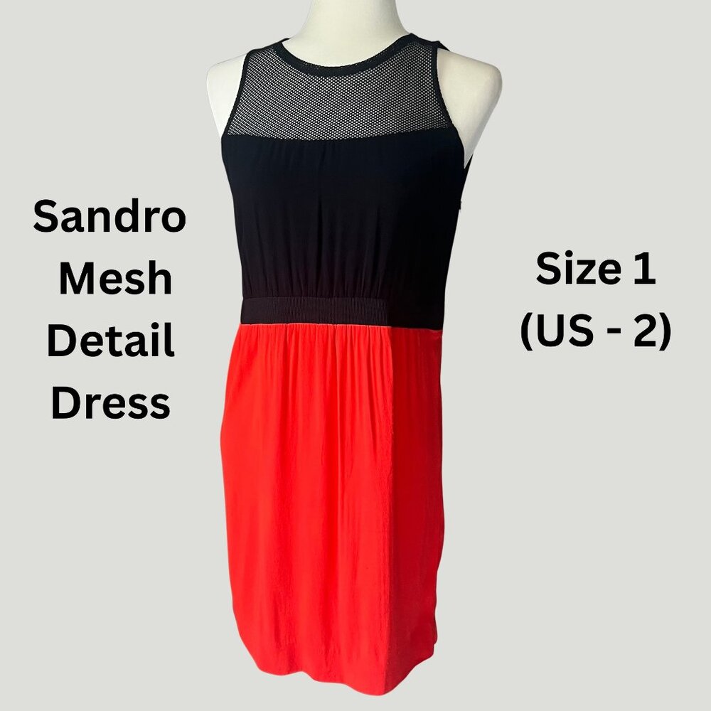 Sandro Mesh Detail Red & Black Dress – Size 1 (US 2)